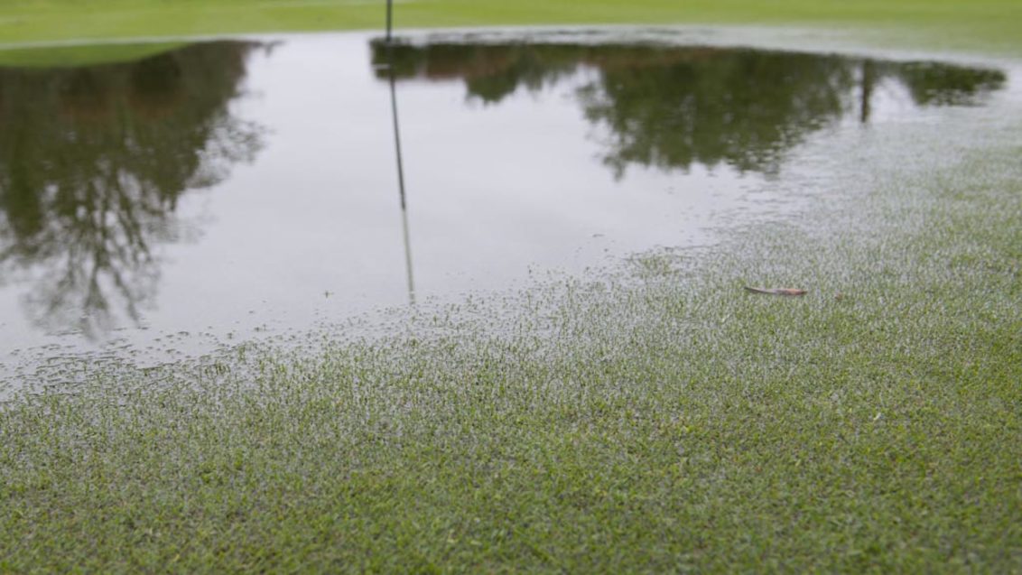 Waterlogged greens in wet winter weather conditions put extra stress on turf and increase susceptibility to disease
